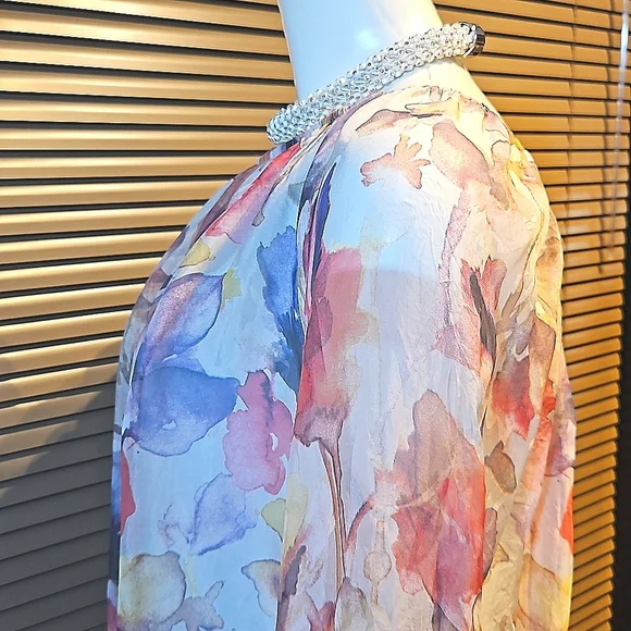 Breezy Silk blouse L / XL, lots of volume, elasticated waist looks great w jeans - Picture 6 of 12